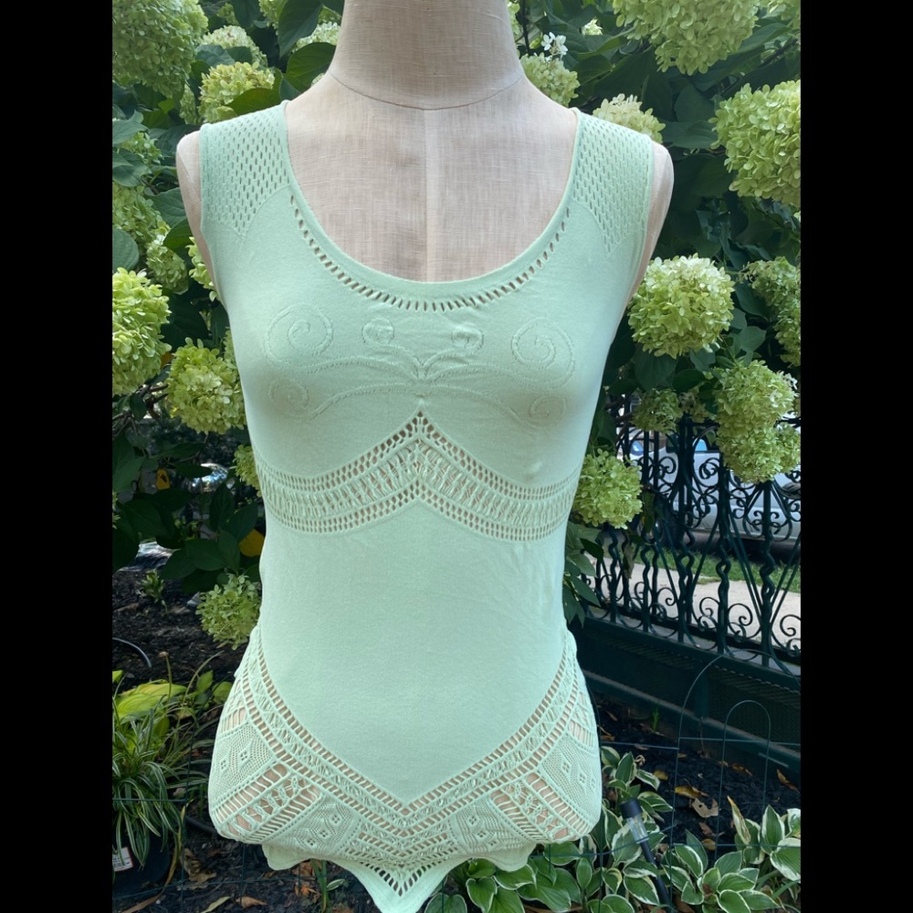 Knit Scoop Tank  with laser cut lace design